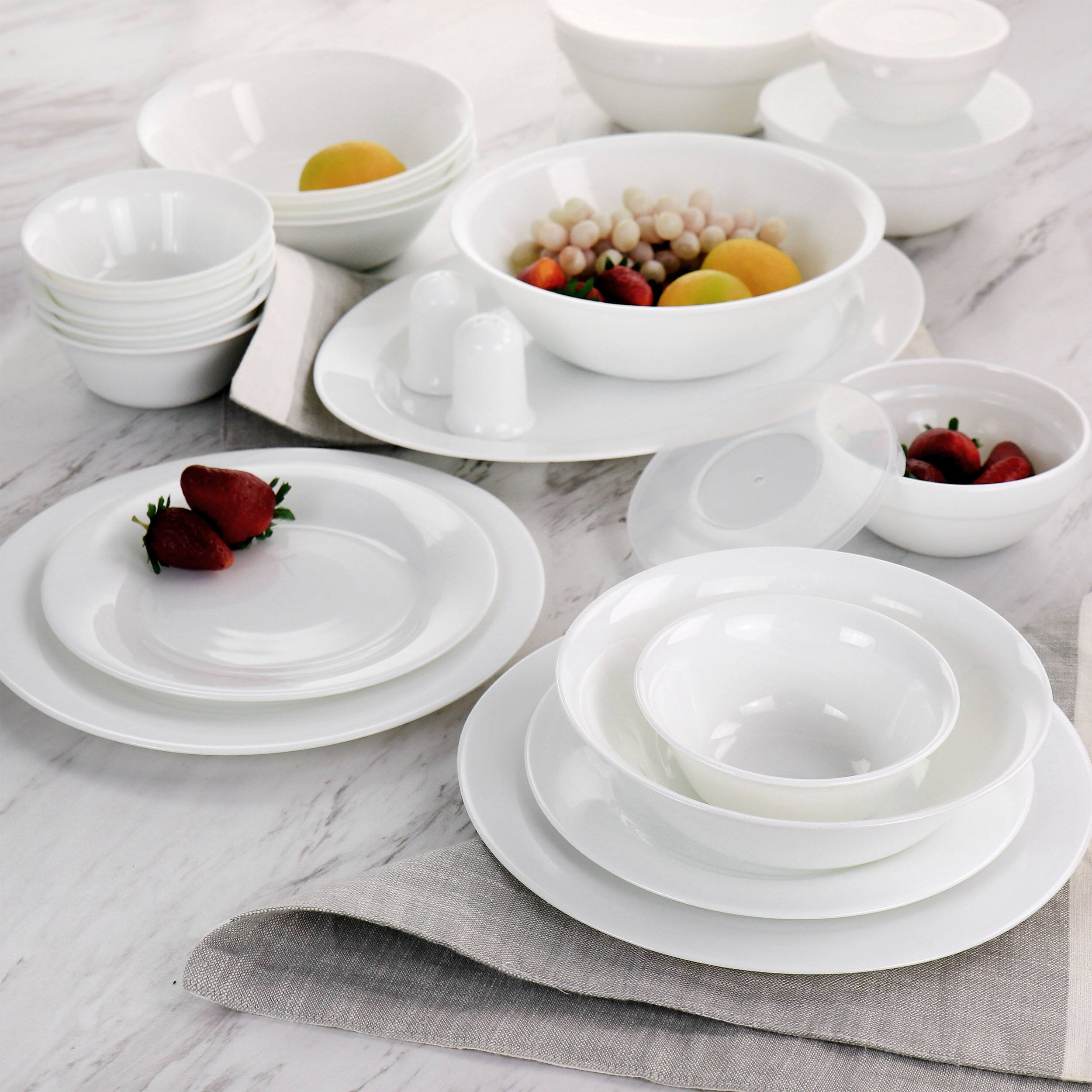 Alt View 7. Gibson - Gibson Ultra 36 Piece Tempered Opal Glass Combo Dinnerware Set in White - White.