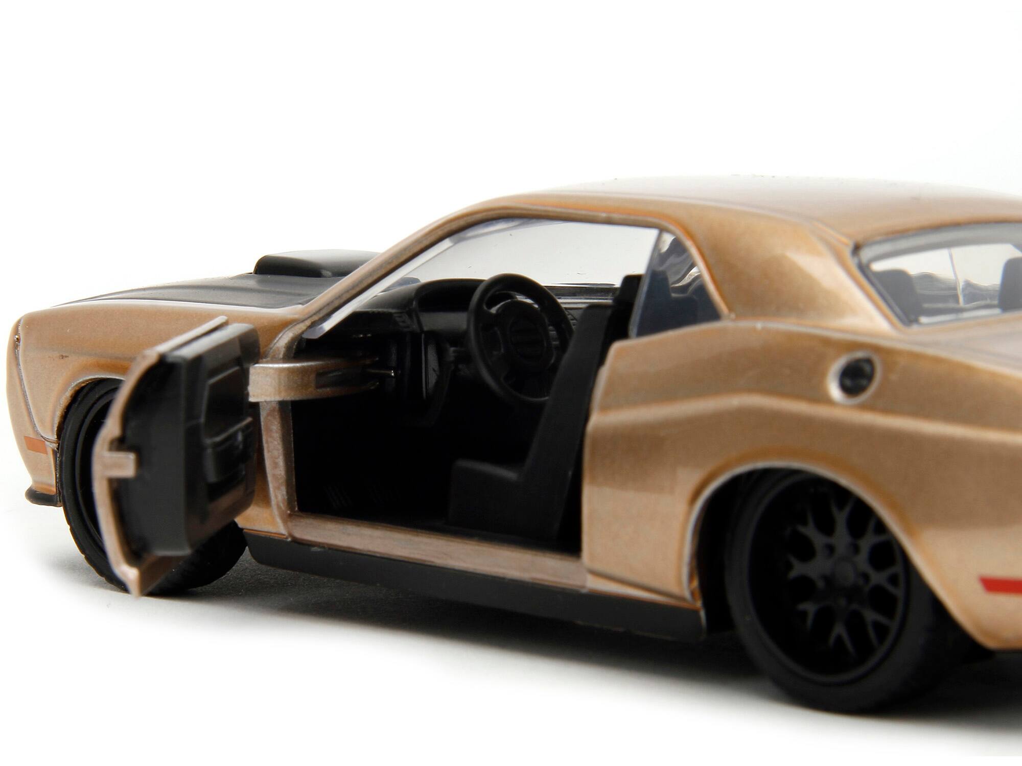Left. Jada - 2012 Dodge Challenger SRT8 Gold Metallic with Black Hood "Pink Slips" Series 1/32 Diecast Model Car by Jada - Gold Metallic With Black.