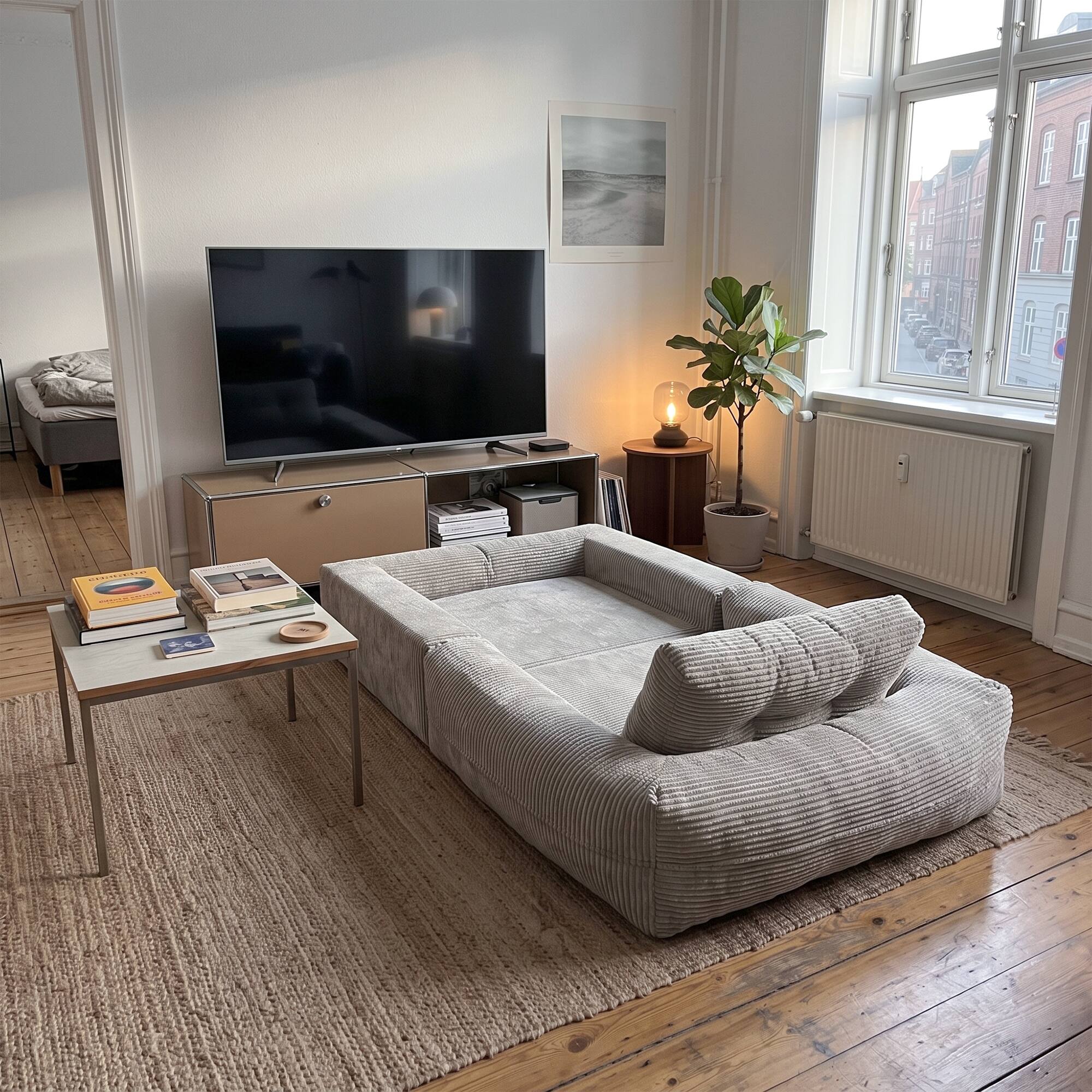 Back. Famapy - Convertible Chair Bed Corduroy Oversized Single Sofa Chair, High Resilience Foam Removable Washable Cover - Light Gray.