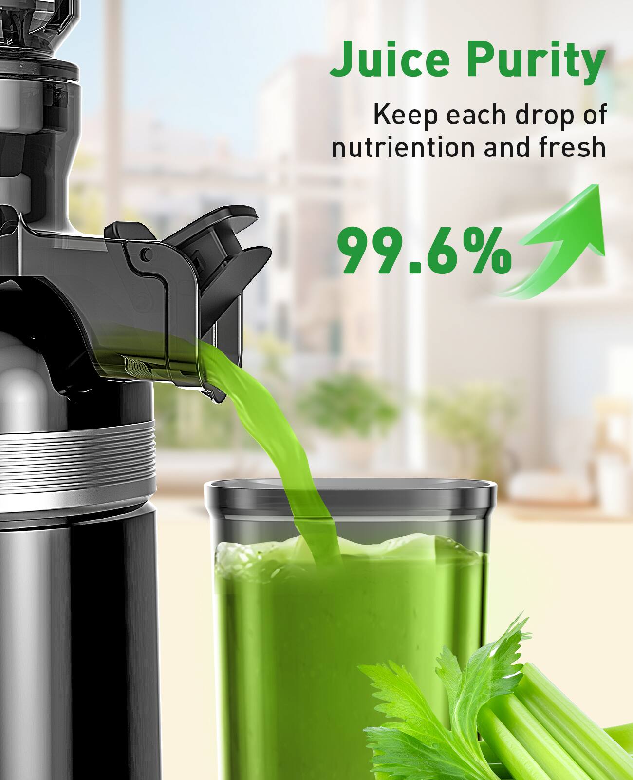 Juice Purity, Keep each drop of nutriention and fresh, 99.6%