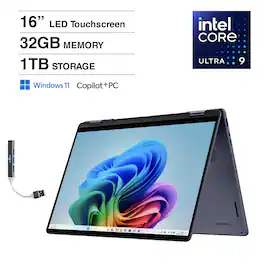 Dell - 16 2-in-1 Laptop 16.0 WQXGA Display (Intel Ultra 9-288V, 32GB LPDDR5X, 1TB SSD, Active Pen, Win 11 Home) - Midnight Blue