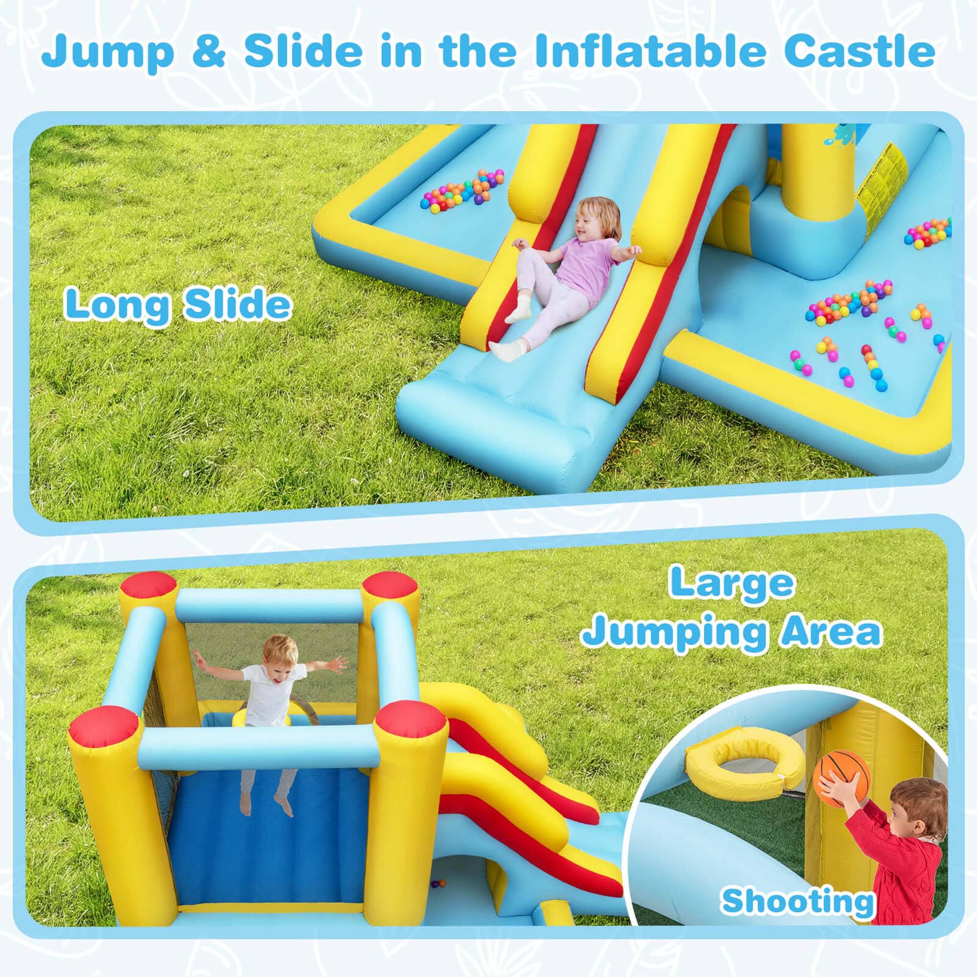 Jump & Slide in the Inflatable Castle

- Long Slide
- Large Jumping Area
- Shooting