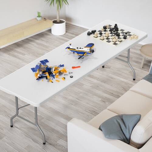 Alt View 5. Winado - 8FT Plastic Folding Table Portable Long Rectangular Table with Carrying Handle for Indoor Outdoor Camping Picnic Garden - White.