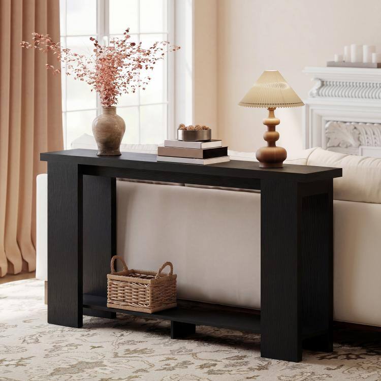 Alt View 9. PULUZ - Farmhouse Console Table, 63 inch Narrow Entryway Table with Thickened Tabletop for Living Room, Hallway - Distressed Black.