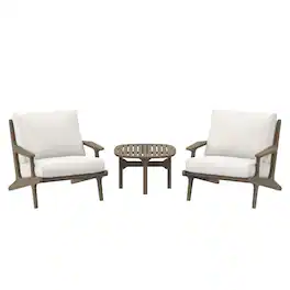 Modway - Saratoga 3-Piece Teak Wood Patio Set with Two Lounge Chairs and Side Table - Gray