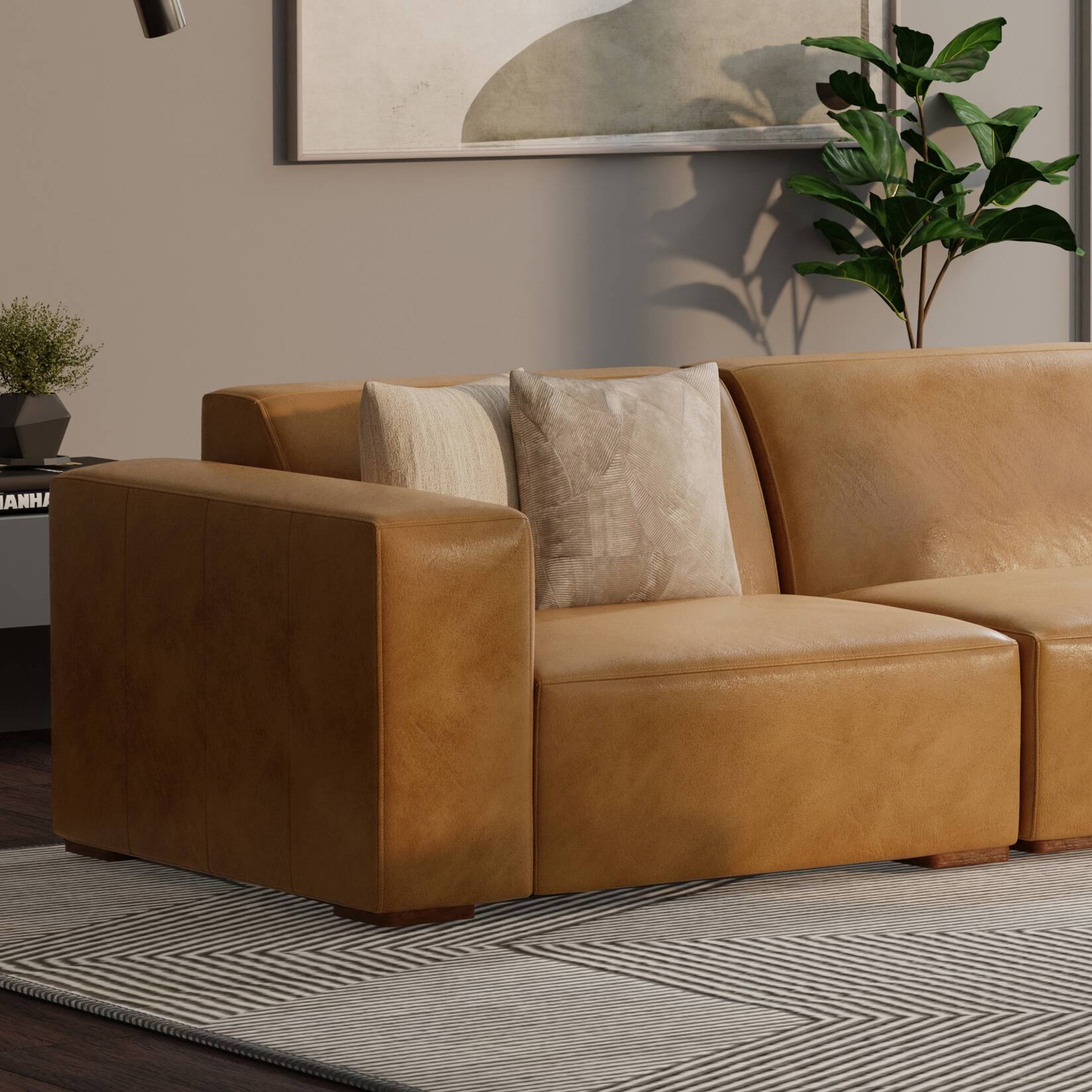 Angle. Simpli Home - Rex Left-Arm Sofa Module in Genuine Leather - Sienna.