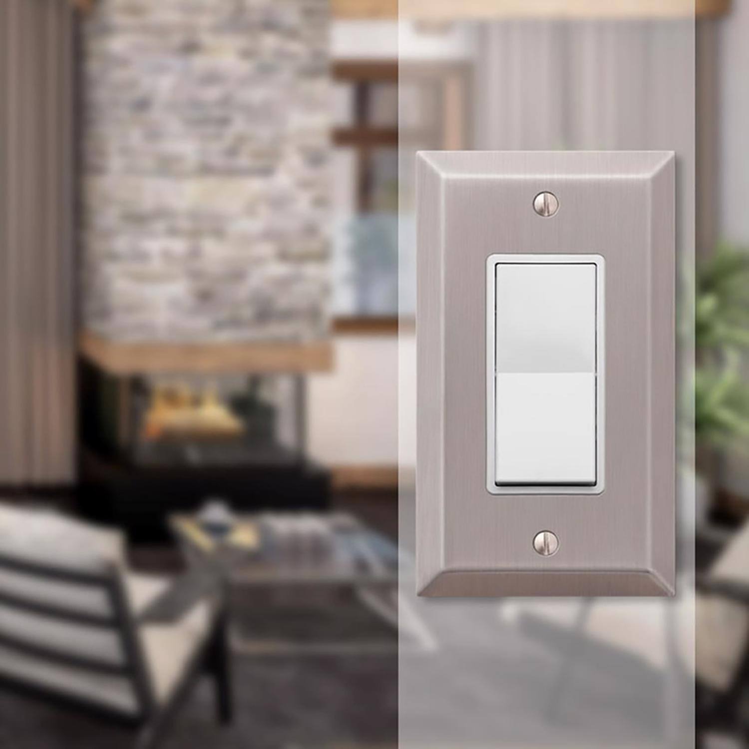 Left. AMERELLE - Amerelle Century Brushed Nickel 1 gang Stamped Steel Decorator Wall Plate 1 pk - Nickel.
