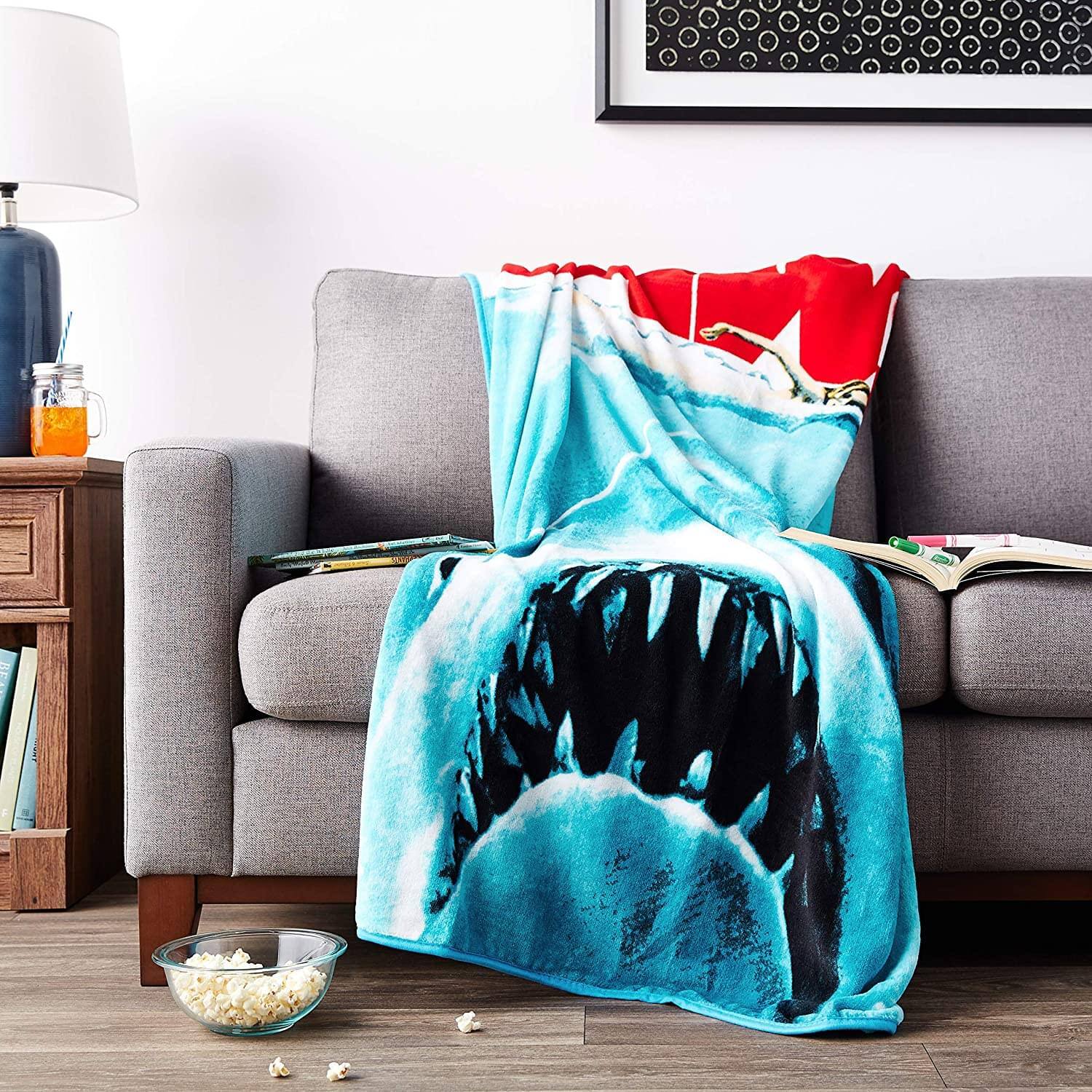 Alt View 1. Silver Buffalo - JAWS Movie Poster 50x60 Inch Micro-Plush Throw Blanket - Blue.