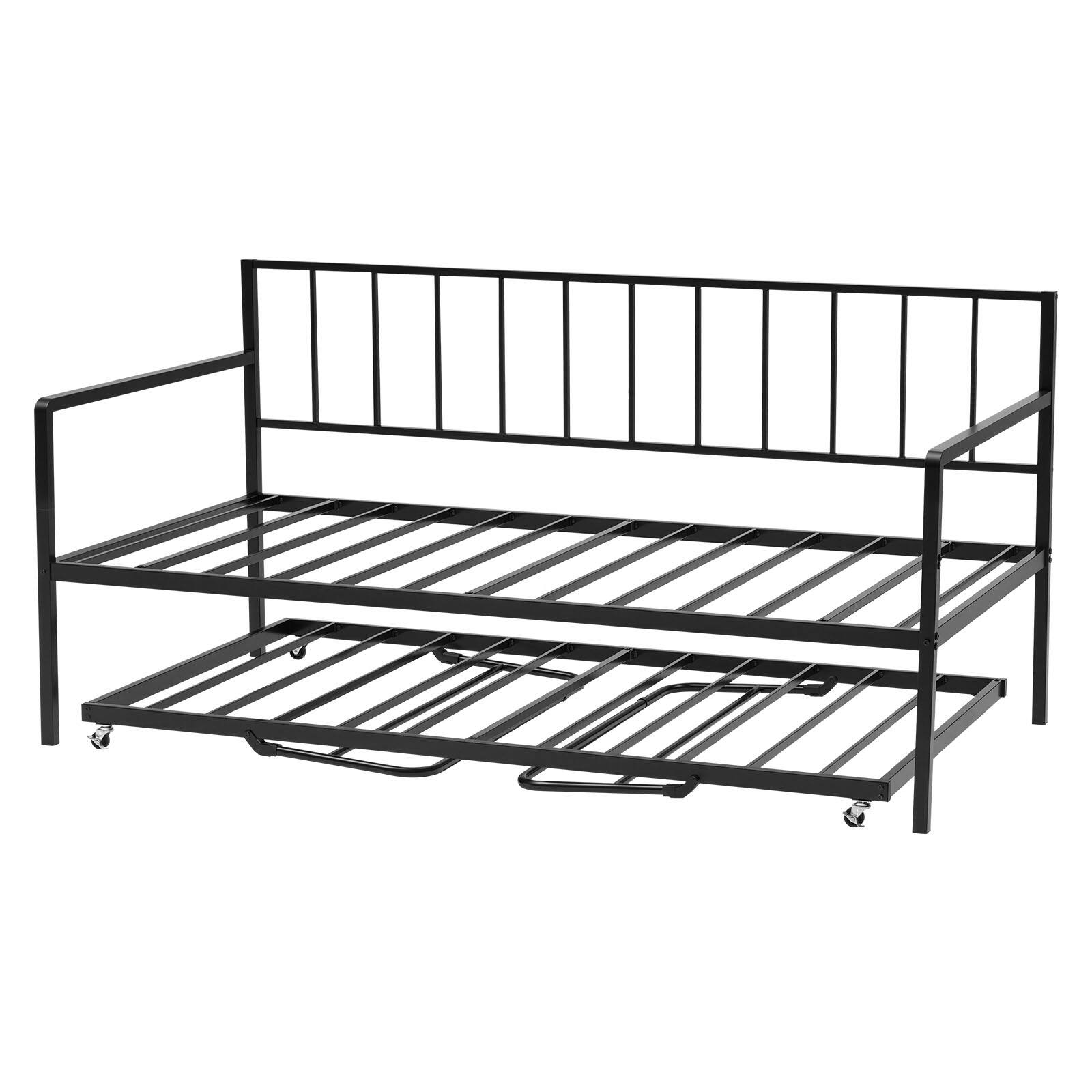 Alt View 5. VEVOR - Twin Size Daybed Frame, Height Adjustable Day Bed with Trundle, Heavy Duty Metal Platform Bed Frame with LED Light - Black.