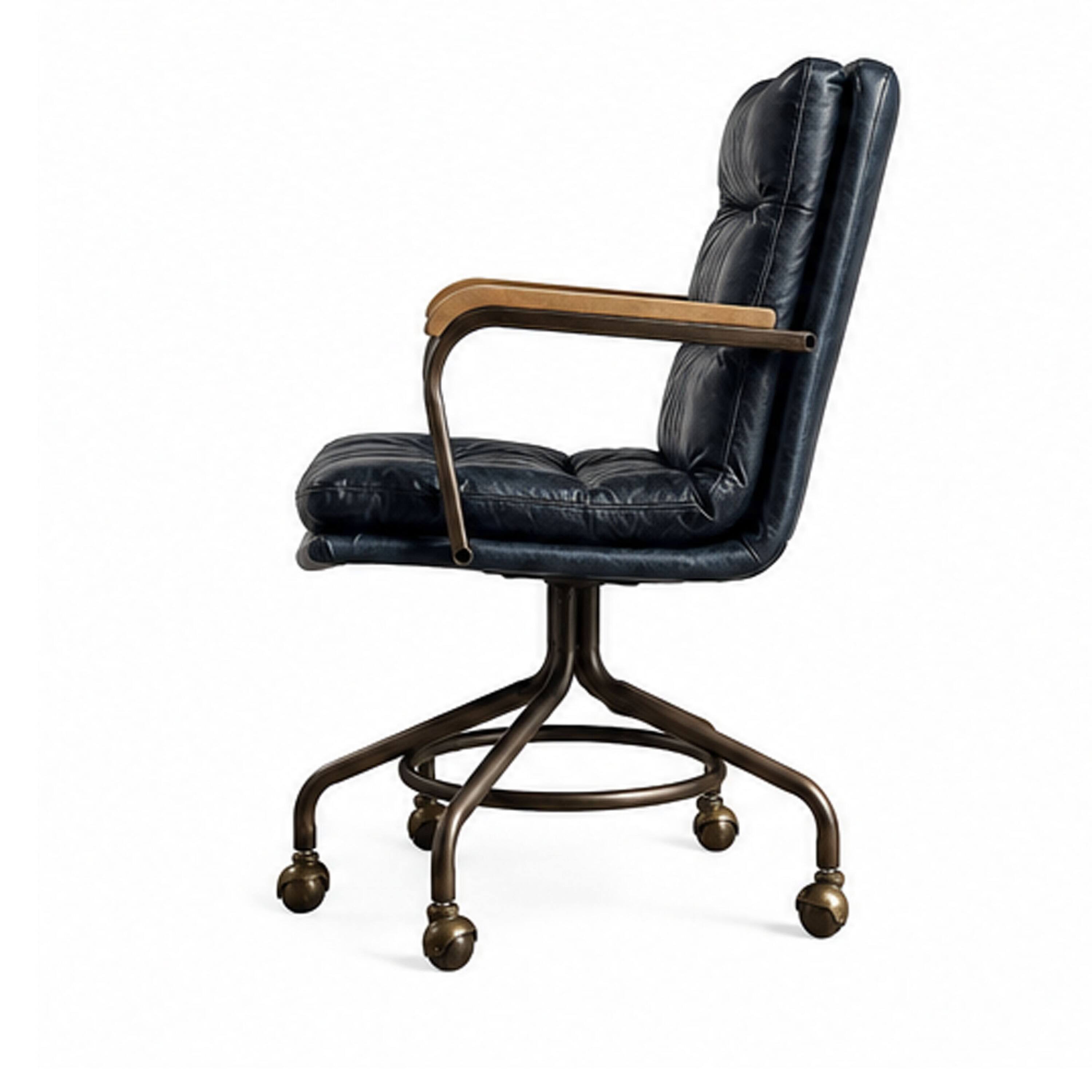 Back. Manhattan Lane - Metal & Leather Executive Office Chair - Vintage Blue Leather.