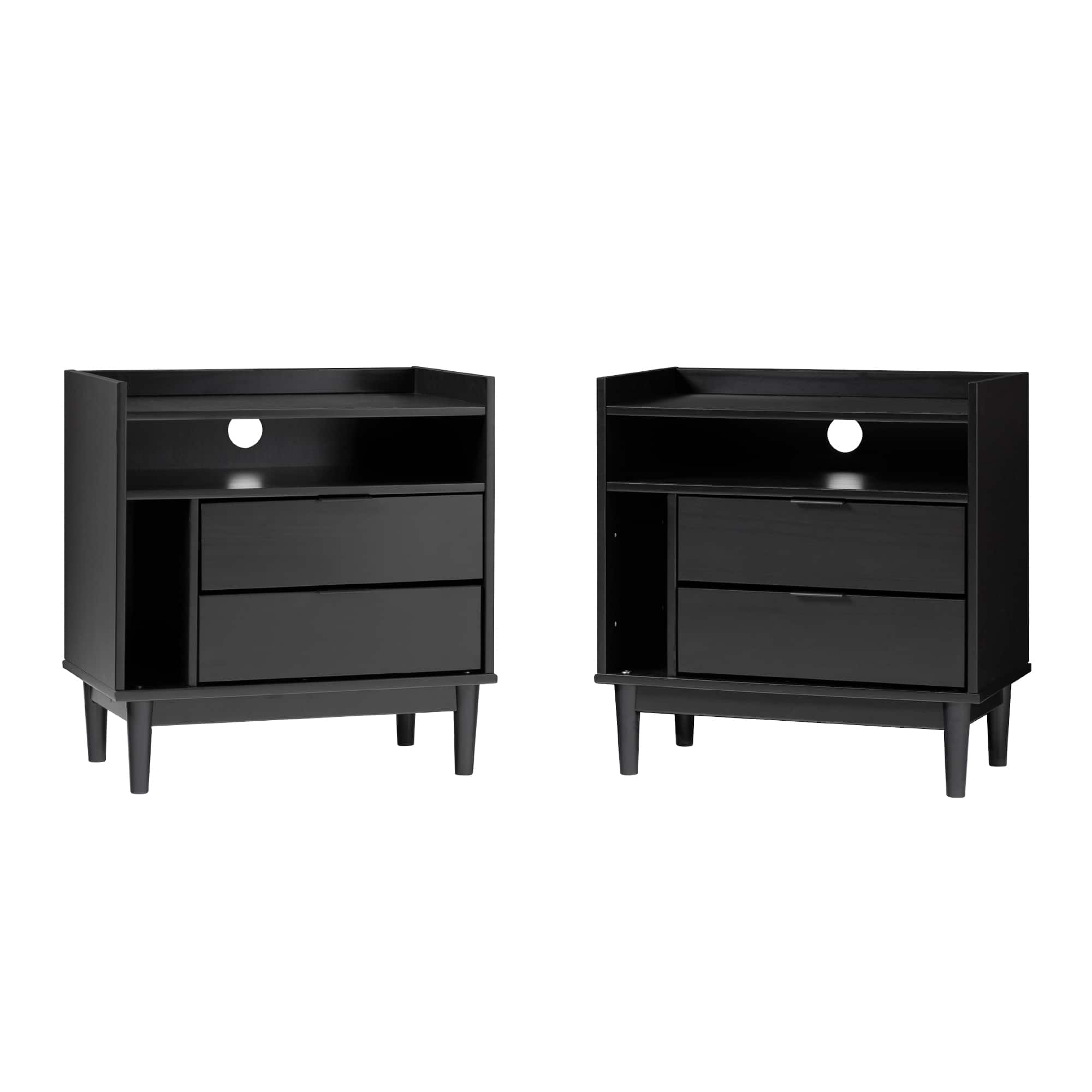 Front. Walker Edison - Boho Solid Wood Nightstand (set of 2) - Black.