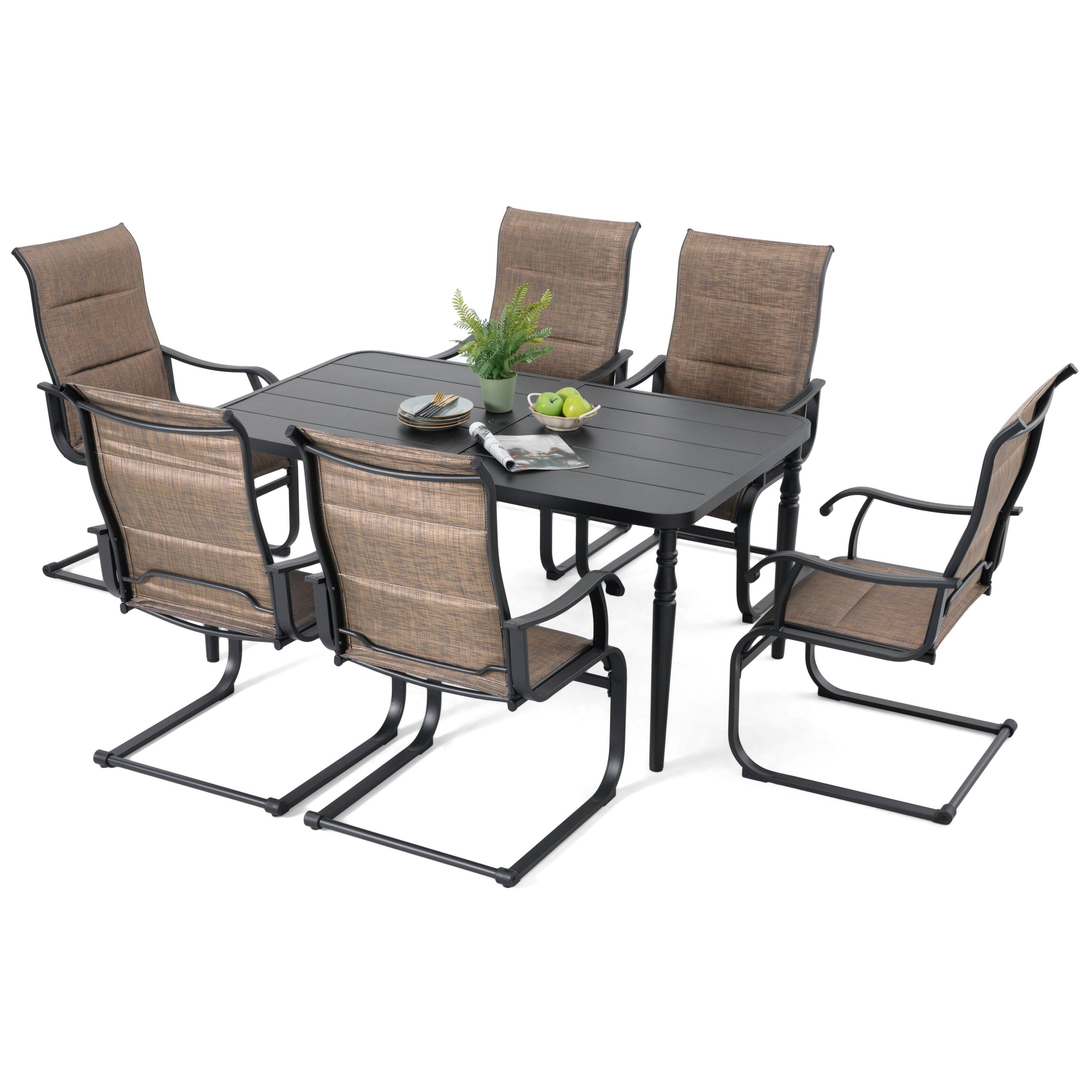 Alt View 8. Nuu Garden - Patio 7-Piece Dining Table Set with Umbrella Hole and Textilene Chairs - Brown and Black.