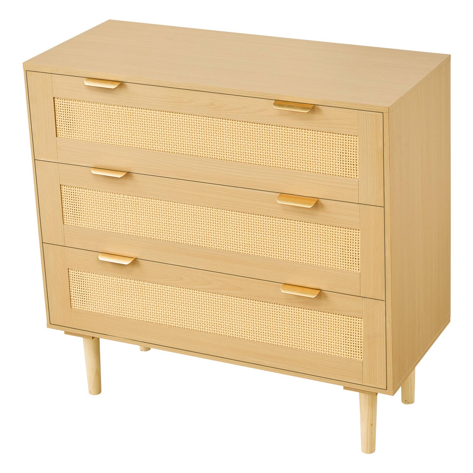Alt View 5. VEVOR - 3 Drawer Rattan Dresser, Modern Closet Dresser for Bedroom, Natural Rattan Chest of Drawers with Metal Handles - Natural Wood.