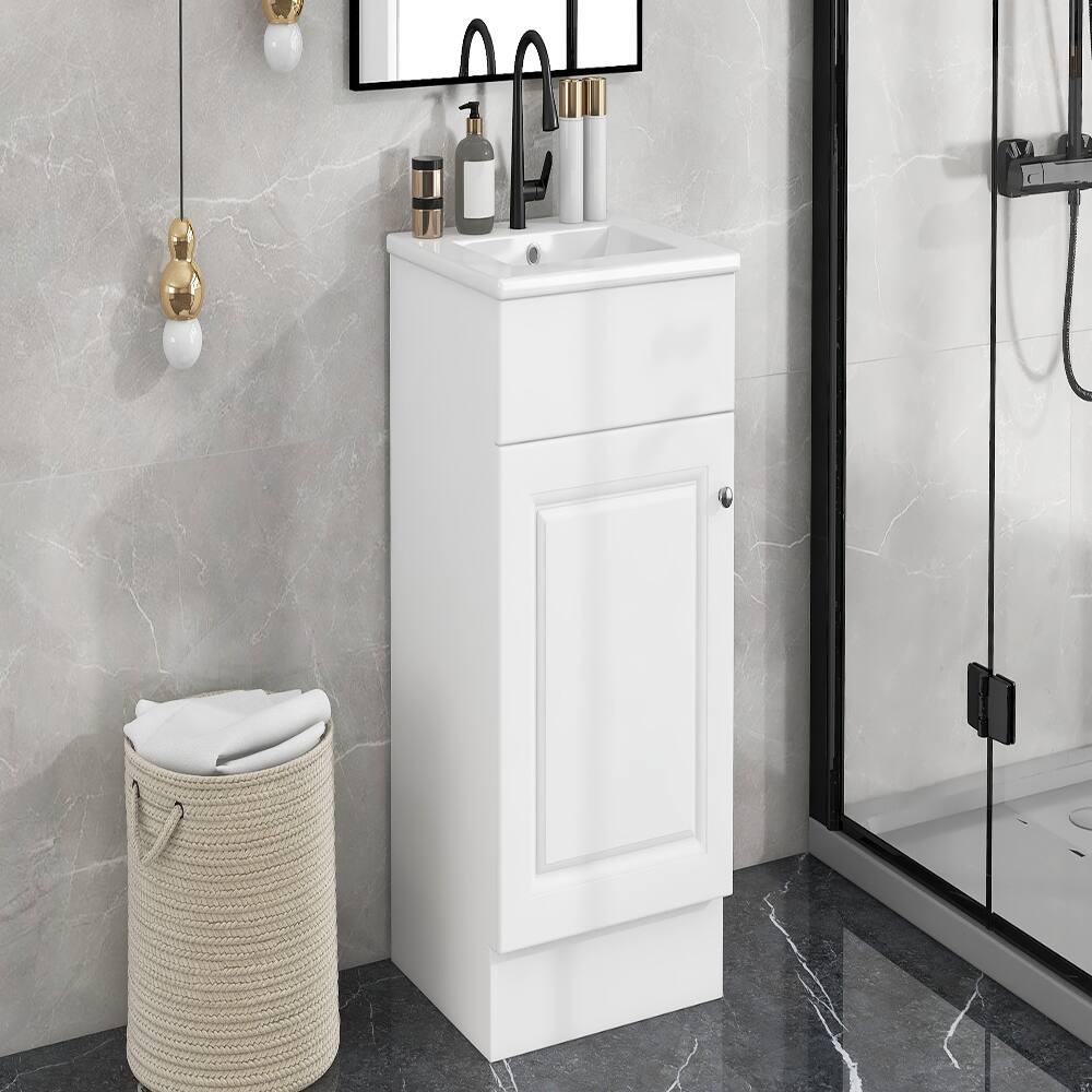Alt View 7. Loheer - Loheer 18 inch bathroom vanity with sink White Freestanding Cabinet - White.