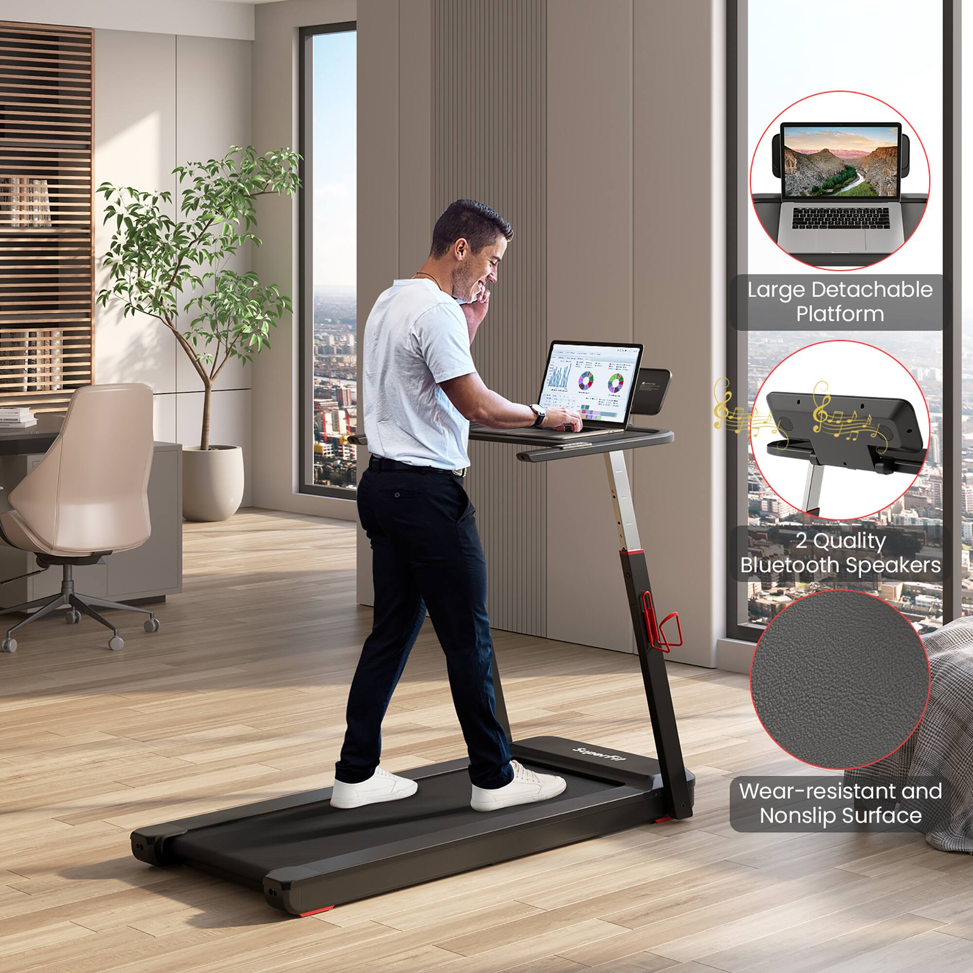 Large Detachable Platform  
2 Quality Bluetooth Speakers  
Wear-resistant and Nonslip Surface