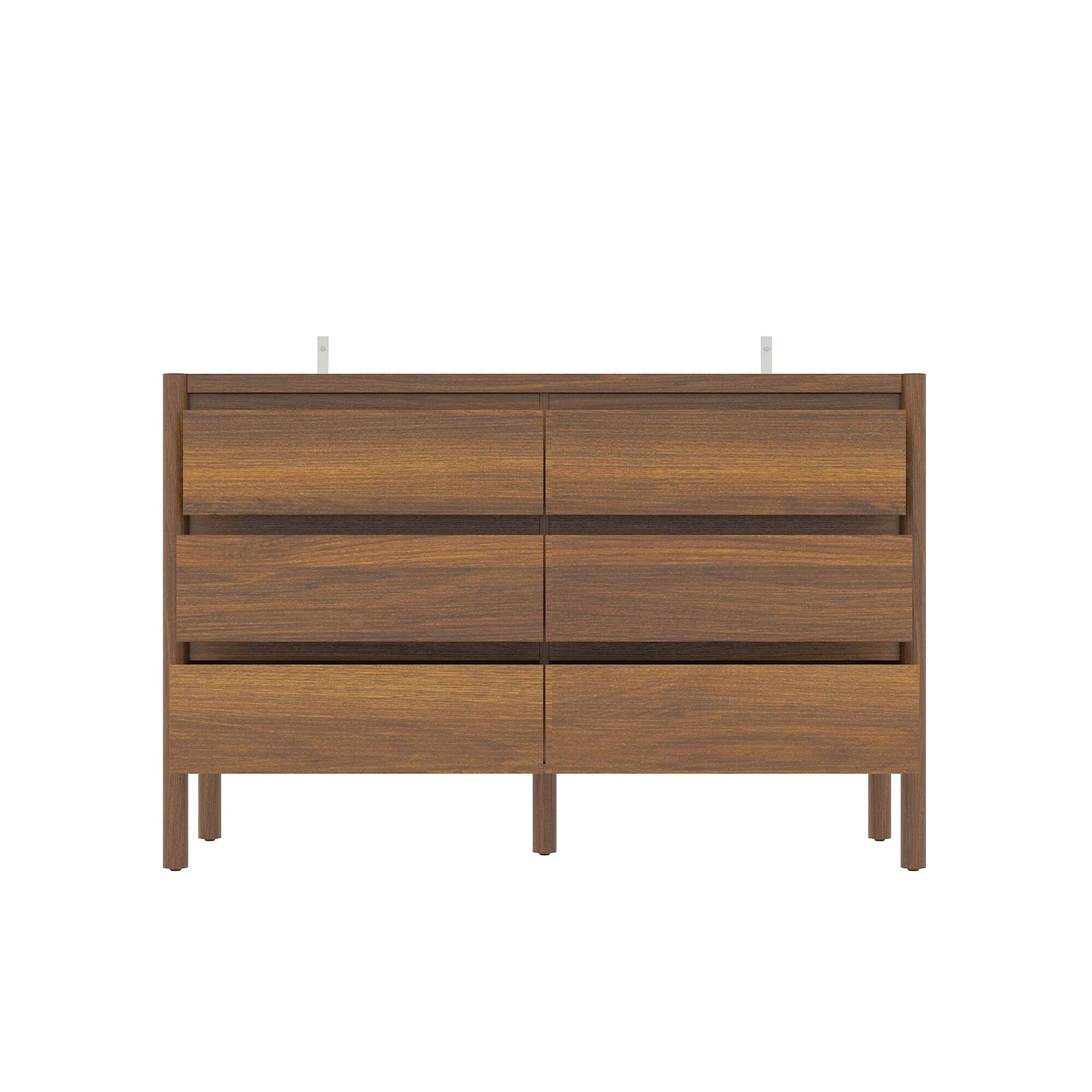 Left. Famapy - Famapy Mid - Century Horizontal Dresser: 6 - Drawer Storage & Solid Wood Legs - Brown.