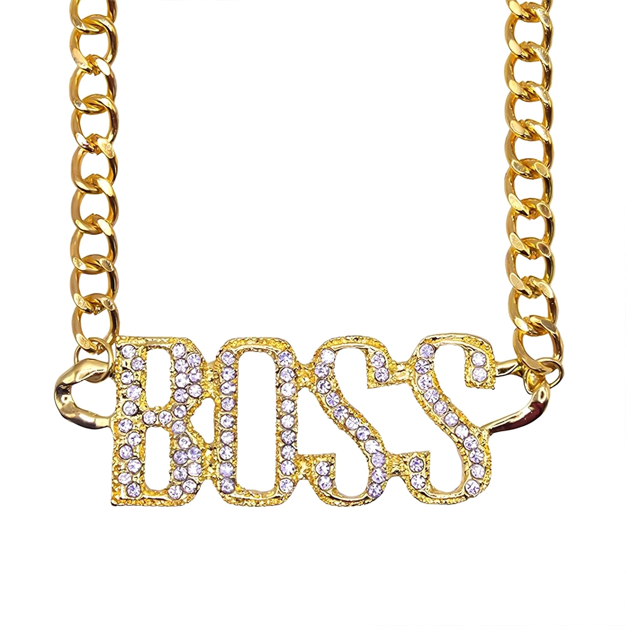 Alt View 1. Underwraps - Gold Rhinestone Studded Boss Adult Costume Necklace - Gold.