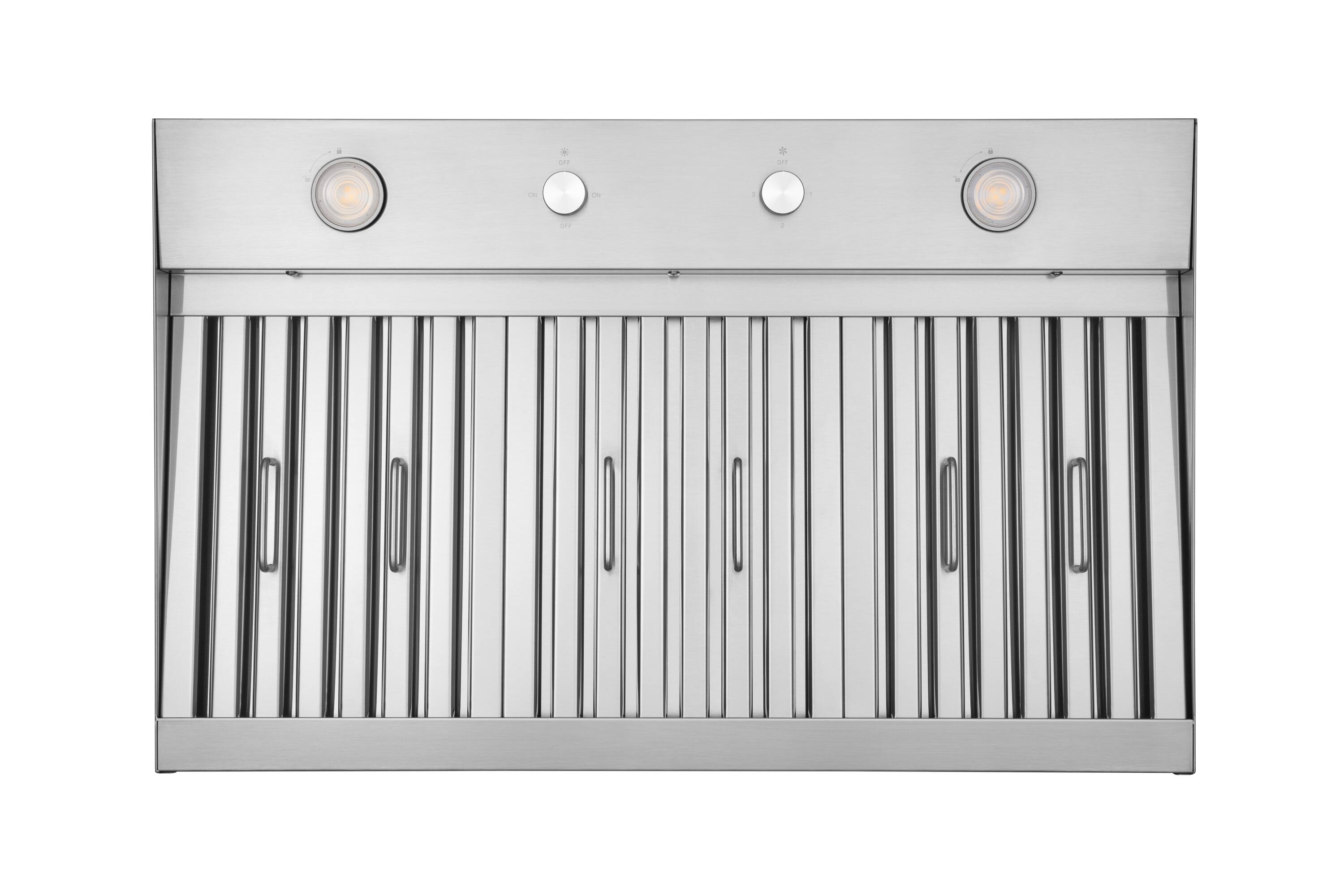 Left. Hauslane - Hauslane Range Hood Insert ,Stainless Steel Built-In Range Hood with 3-SPEED Dual Control Knobs - Stainless Steel.