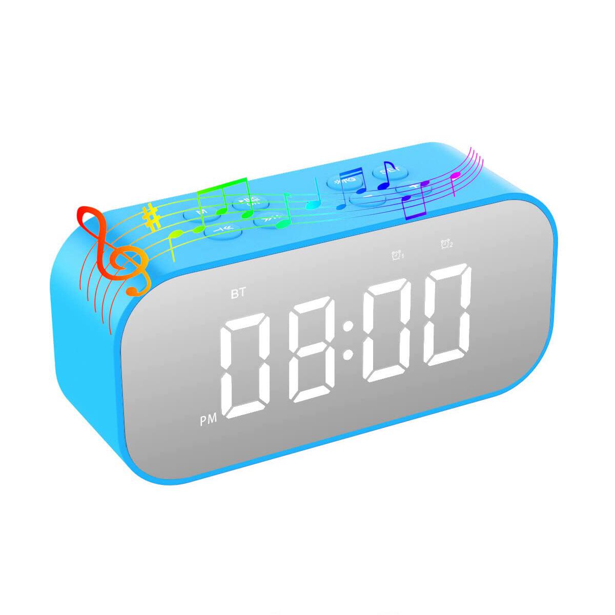 Dazzed Corner - Small Digital Alarm Clock with Bluetooth Speaker, Mirror LED Display - Blue