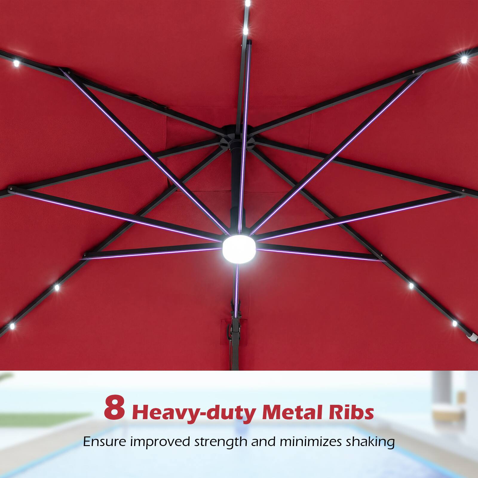 8 Heavy-duty Metal Ribs  
Ensure improved strength and minimizes shaking