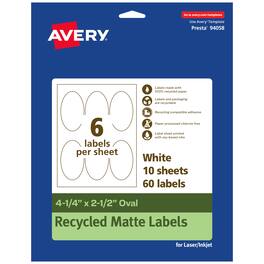 Avery - EcoFriendly Oval Labels, 4-1/4" x 2-1/2", 60ct - White