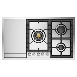 ILVE - Professional Plus II Series 36 in. Gas Cooktop with 5 Sealed Burners + Griddle (Natural Gas, Satin Trim) - Stainless Steel
