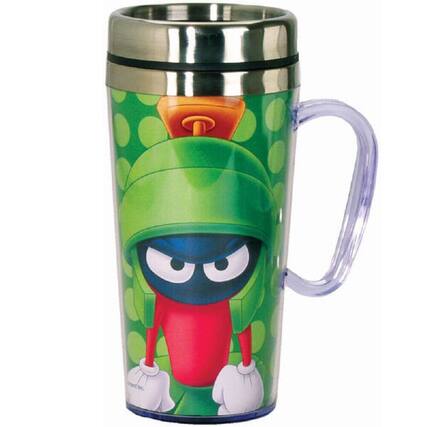 Front. Spoontiques - Spoontiques Looney Tunes Marvin the Martian Double Walled Stainless and Acrylic Insulated Travel Mug 14 ounce - Green.
