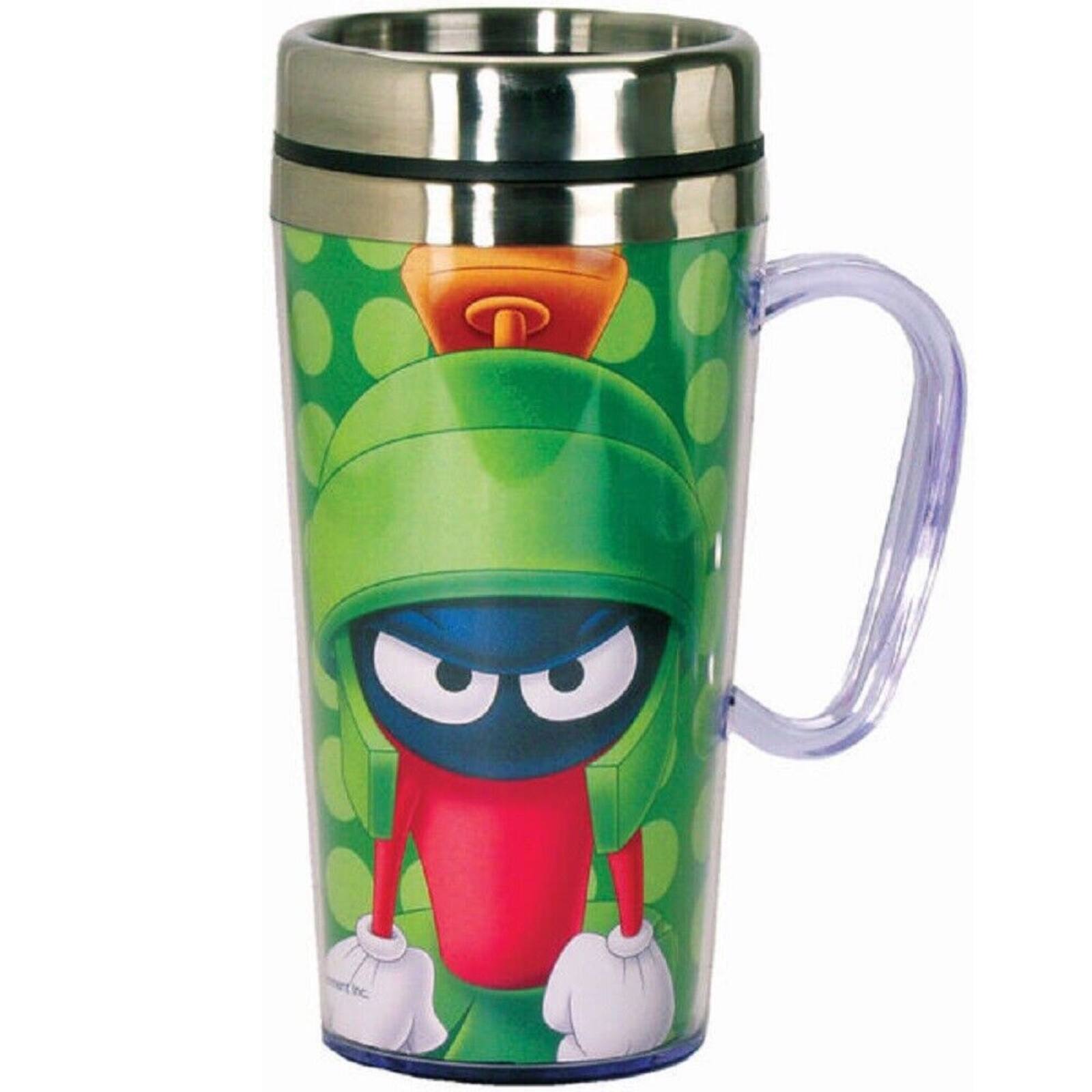 Front. Spoontiques - Spoontiques Looney Tunes Marvin the Martian Double Walled Stainless and Acrylic Insulated Travel Mug 14 ounce - Green.