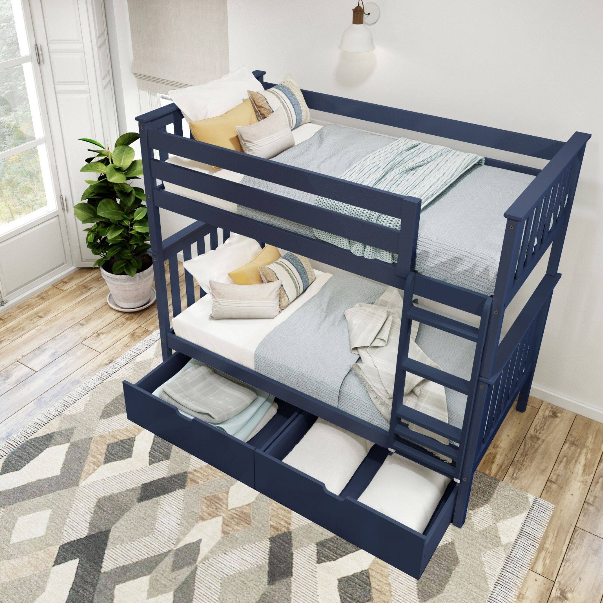 Alt View 5. Plank+Beam - Classic Twin over Twin Bunk Bed Bed + Underbed Storage, Blue - Blue.