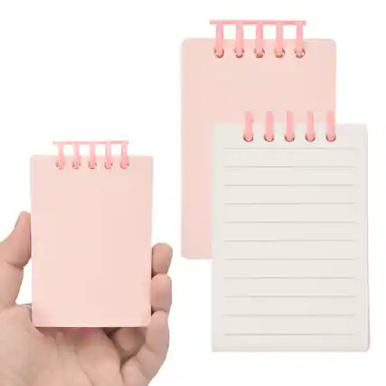 Front. Unique Bargains - 2pcs 3x5 Inch Aesthetic Pocket Notebooks, Removable Page Spiral Lined Portable Flip Notes 80 Sheets/160 Pages Office - Pink.