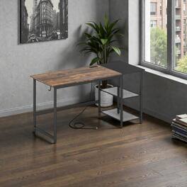 Hivvago - Home Office Industrial Desk 59" with Two-Level Storage Shelves - Rustic Brown