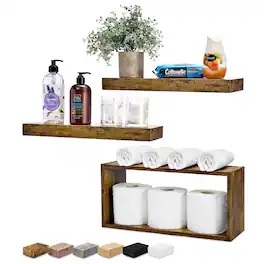 Sorbus - 2 Floating Shelves with Invisible Brackets & 1 Rectangular Box - Living Room, Bedroom, Bathroom, Home & Kitchen - Brown