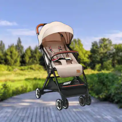 Front. Hivvago - Compact Lightweight Travel Stroller for Toddlers Portable Airplane-Friendly Baby Stroller - Beige.
