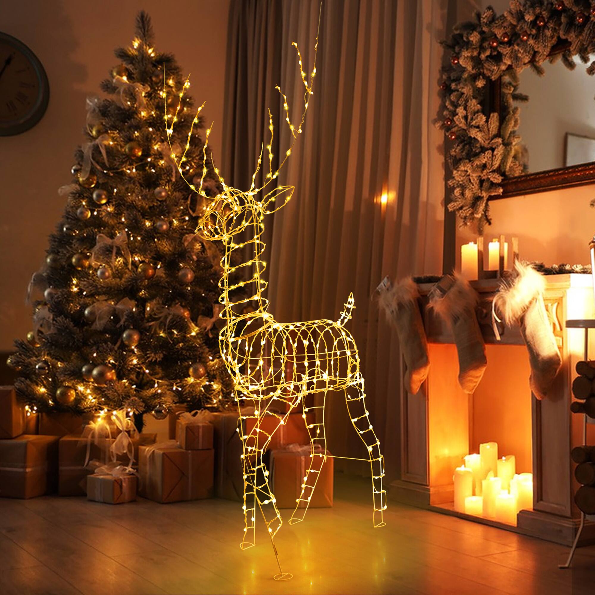 Alt View 3. Gymax - Gymax 6 ' Pre-Lit Christmas Reindeer w/ 300 Warm White LED Lights Ground Stakes - White.