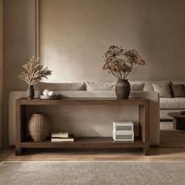 Loheer - 63 inch farmhouse console table, 2 tier rustic entryway table, vintage sofa table for behind couch - Rustic Brown
