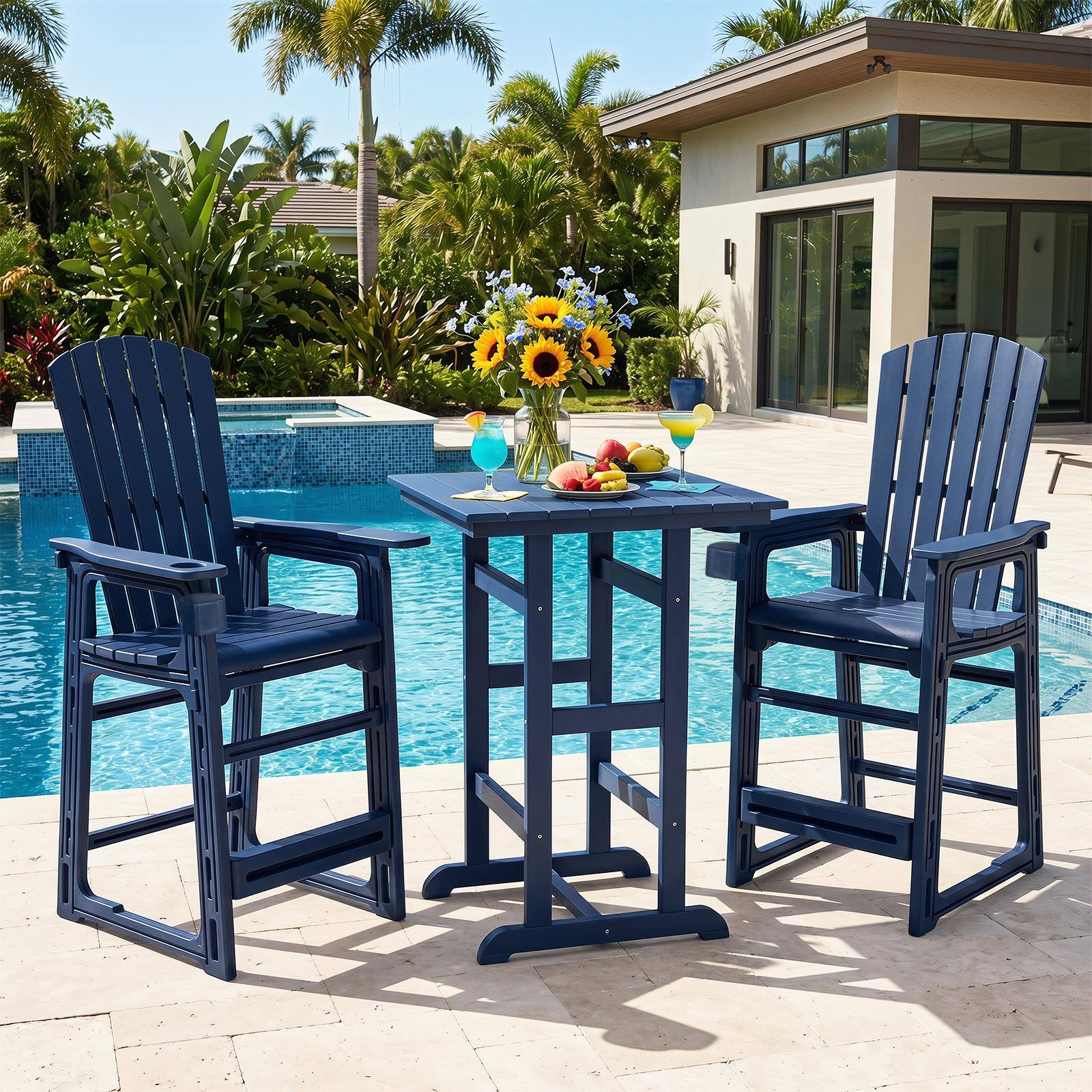 Alt View 1. Costway - Costway 1 PCS All-Weather HDPE Tall Adirondack Chair with Backrest Armrests Footrest Cup Holder - Navy Blue.