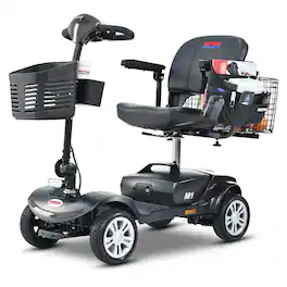 Loheer - 4 Wheel Compact Travel Mobility Scooter for Adults, 300W Motor, 10 Mile Range, Gloss - Black