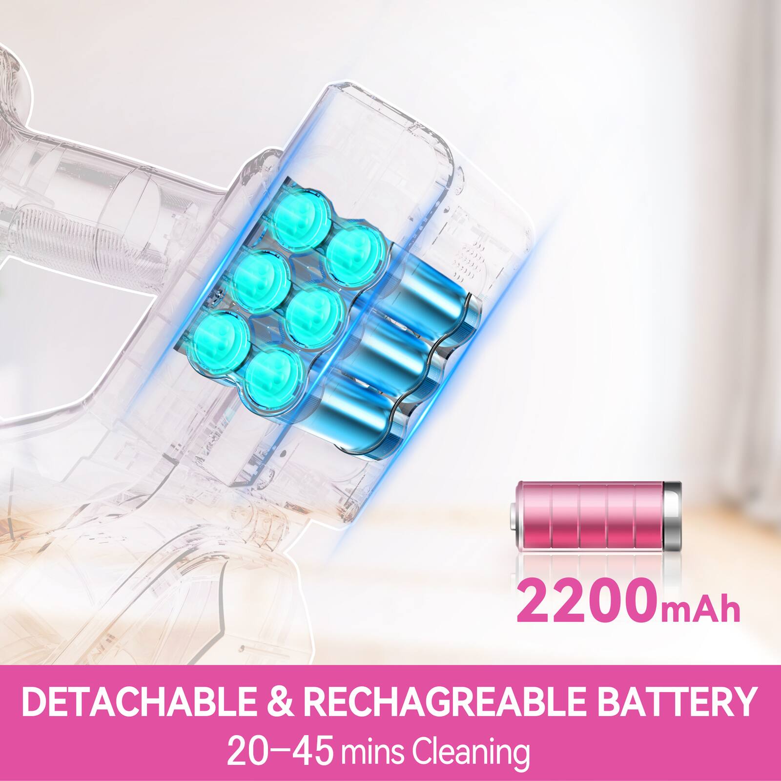 2233353 2SSIN 31113 115 2200mAh mAh DETACHABLE & RECHARGEABLE BATTERY 20-45 mins Cleaning