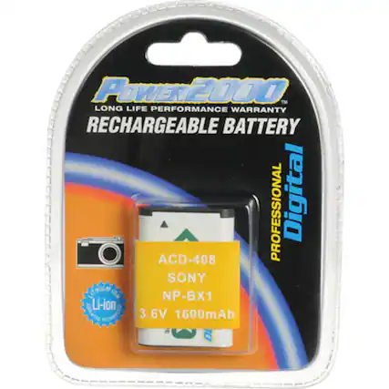 POWER2000™ LONG LIFE PERFORMANCE WARRANTY RECHARGEABLE BATTERY ACD-408 PROFESSIONAL Digital SONY LITHIUM 10 NP-BX1 Li-ion 3.6V 1600mAh