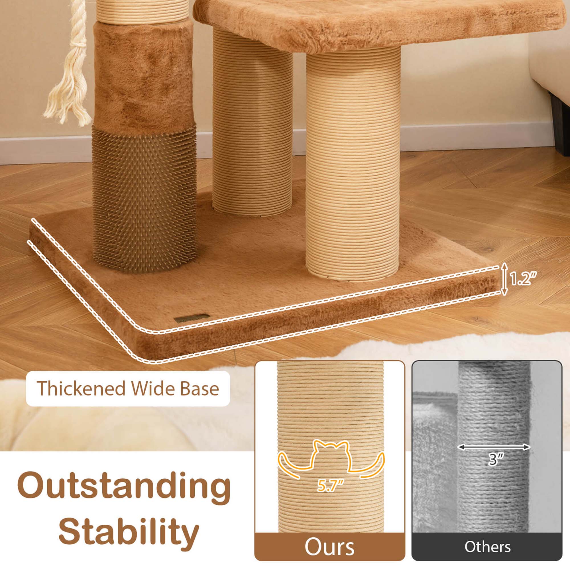 1.2" Thickened Wide Base Outstanding Stability 5.7" Ours 3" Others