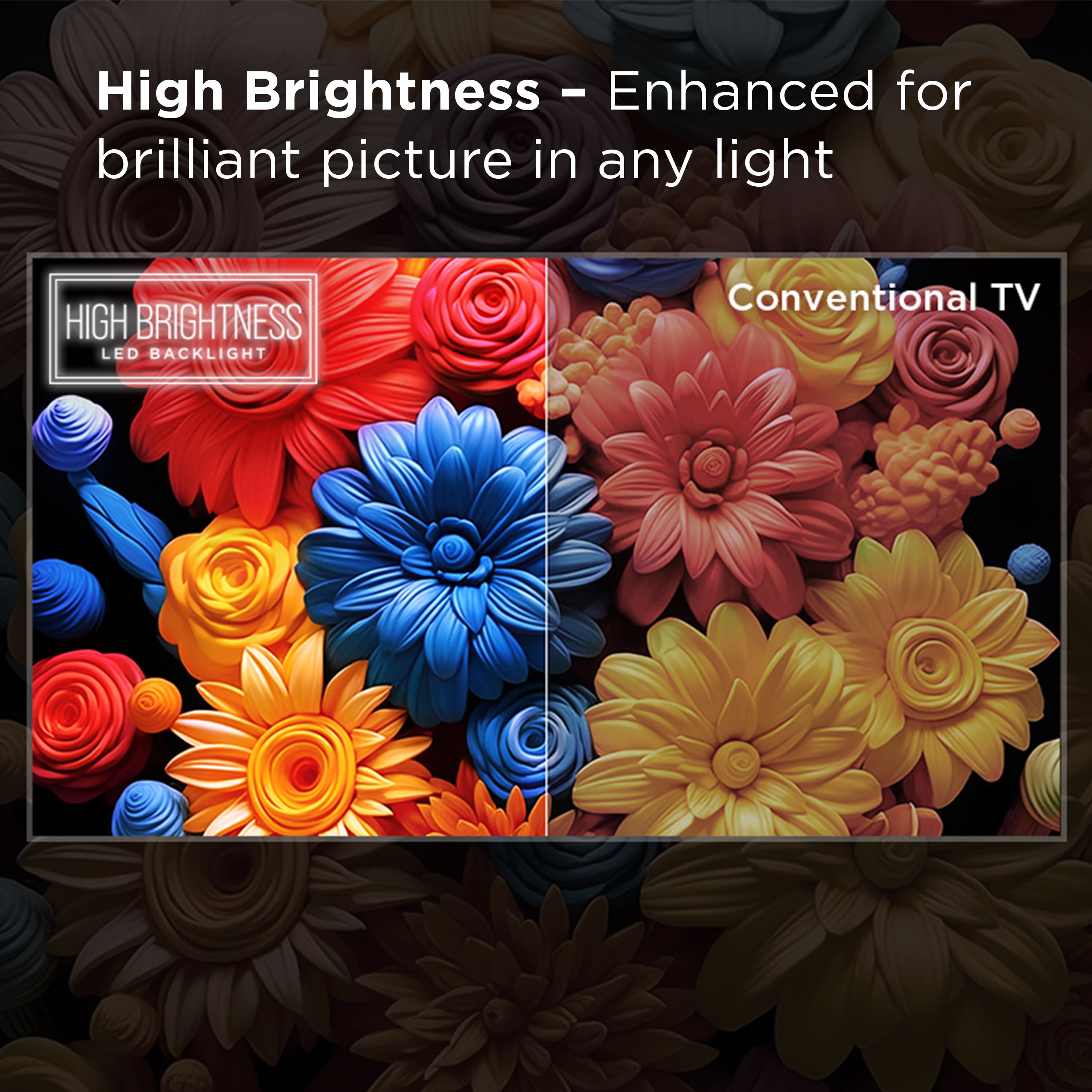 High Brightness - Enhanced for Brilliant Picture in Any Light. High Brightness LED Backlight Conventional TV.