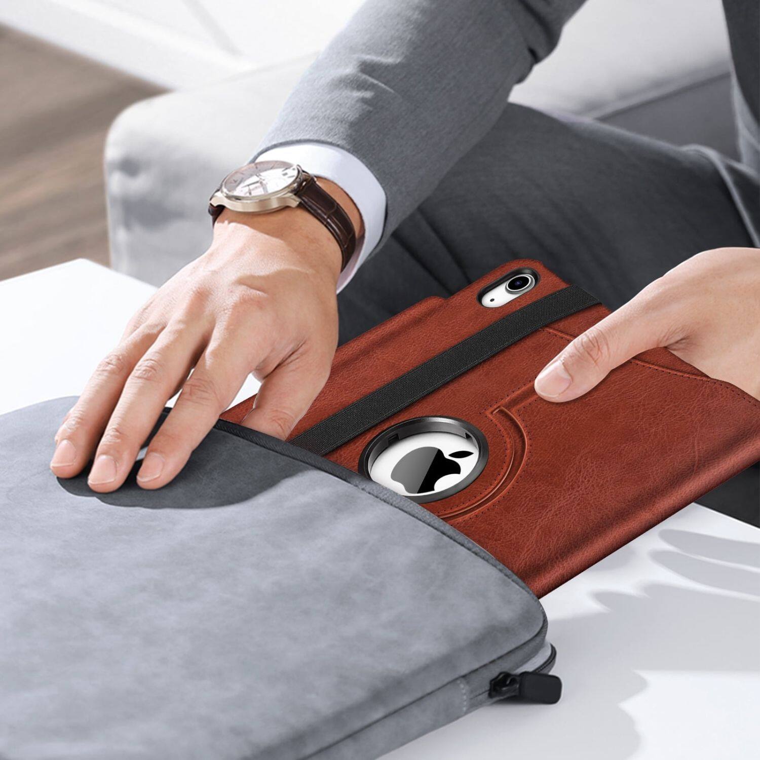 Left. Stock Preferred - Case For iPad (A16) 11th Gen 11 Inch (2025) 360° Rotating Stand Shockproof Brown - Brown.