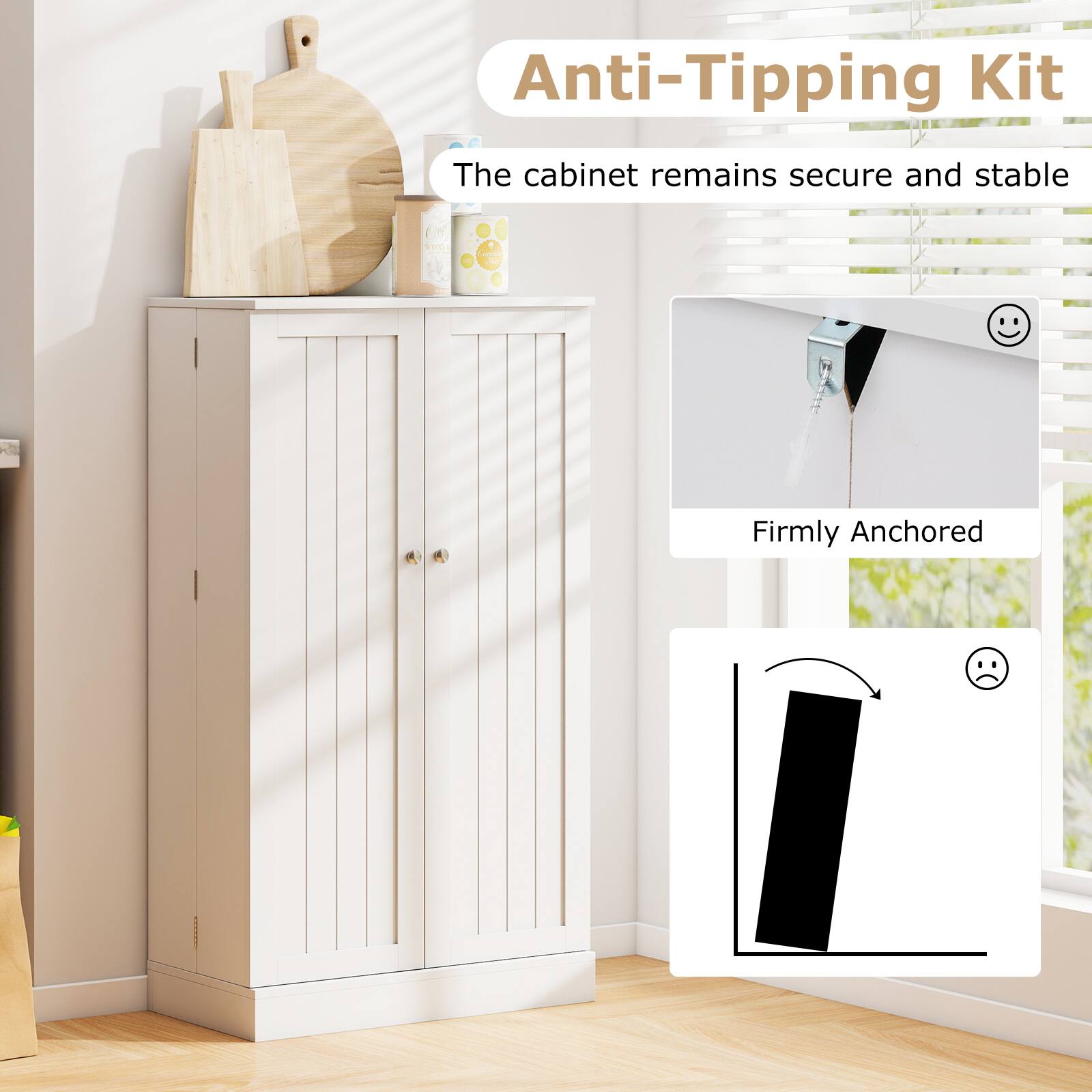 Anti-Tipping Kit  
The cabinet remains secure and stable  
Firmly Anchored