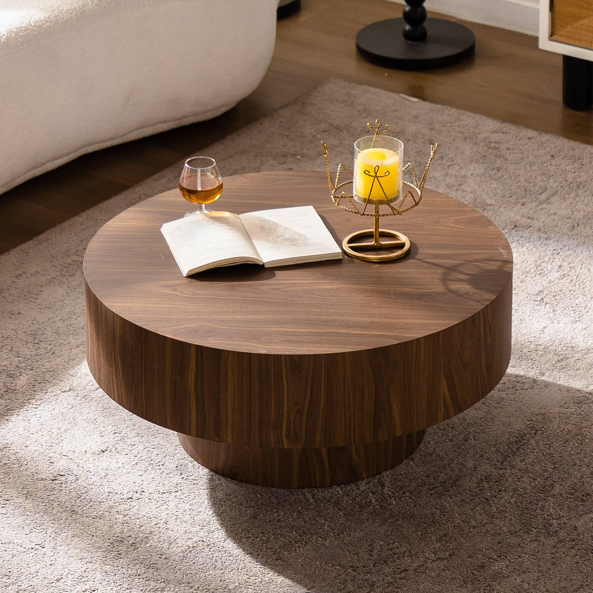 Back. APRILSOUL - Round Wood Coffee Table Living Room Walnut Bedroom Office - White.