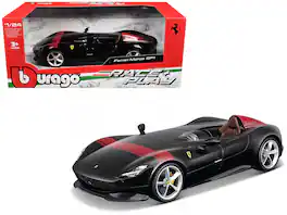 Ferrari Monza SP1 "Race & Play" Series 1/24 Diecast Model Car by Bburago - Black Metallic with Red Stripes