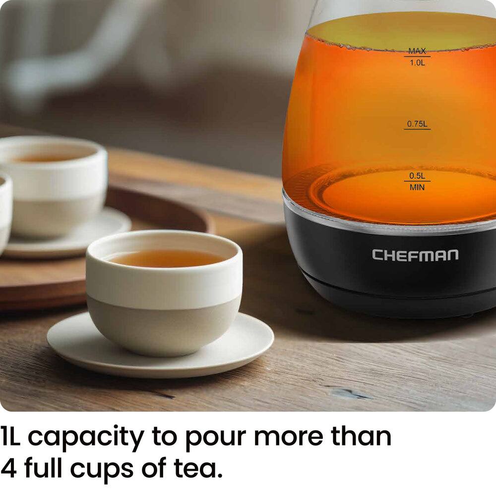 MAX 1.0L 0.75L 0.5L MIN  
CHEFMAN  
1L capacity to pour more than 4 full cups of tea.