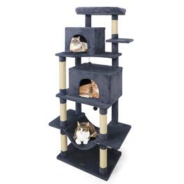 Costway - 70" Large Cat Tree for Indoor Cats with Plush Top Perch, Dual large Condos, Hammock - Dark Gray