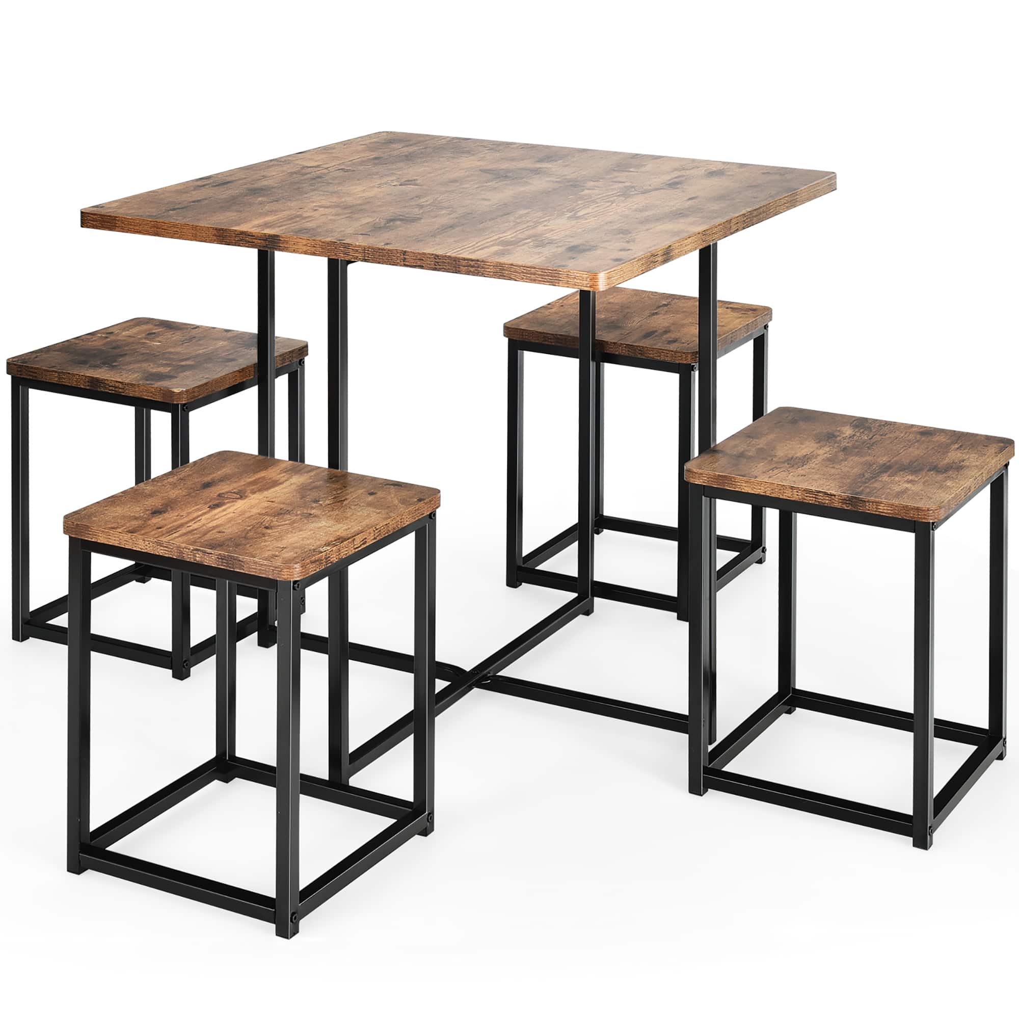 Alt View 15. Costway - 5pcs Dining Set Compact Dining Table and 4 Stools Metal Frame Nature\ Vintage Walnut - Walnut and Black.