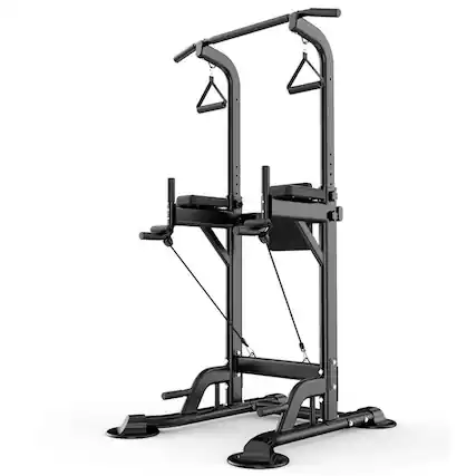 Front. Topteng - Adjustable Height Power Tower - 330lbs Capacity Pull Up & Dip Station, for Pull-Ups, Dips, Knee Raises at Home - Black.