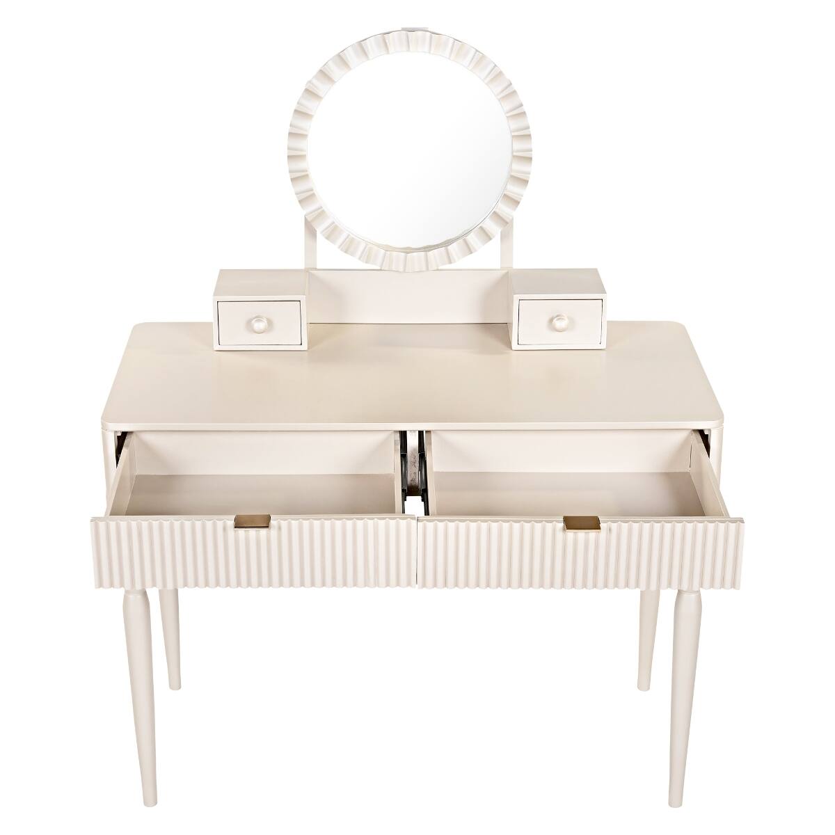 Alt View 2. Loheer - Loheer Makeup Vanity Table with Round Mirror, Champagne, Four Drawers and Stool - Champagne.